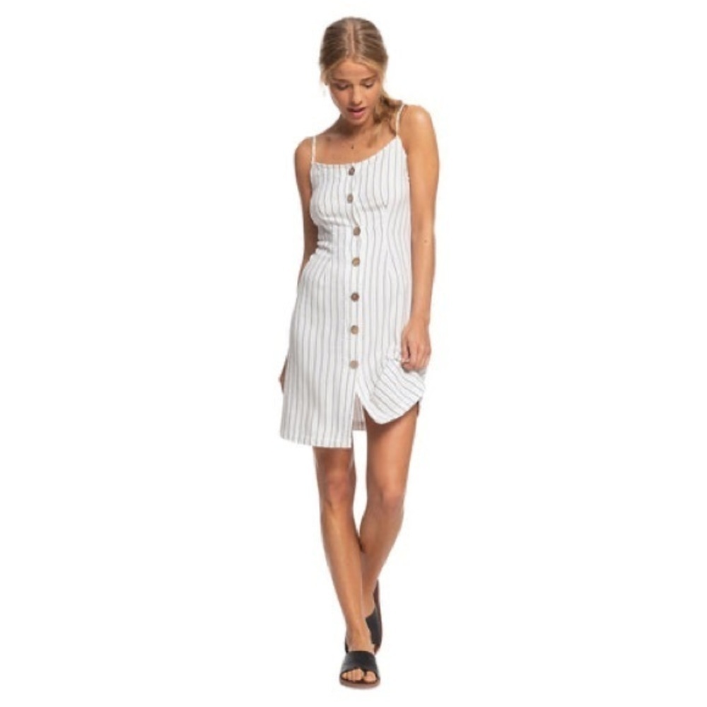 Roxy White Pinstripe Button-Front Midi Dress